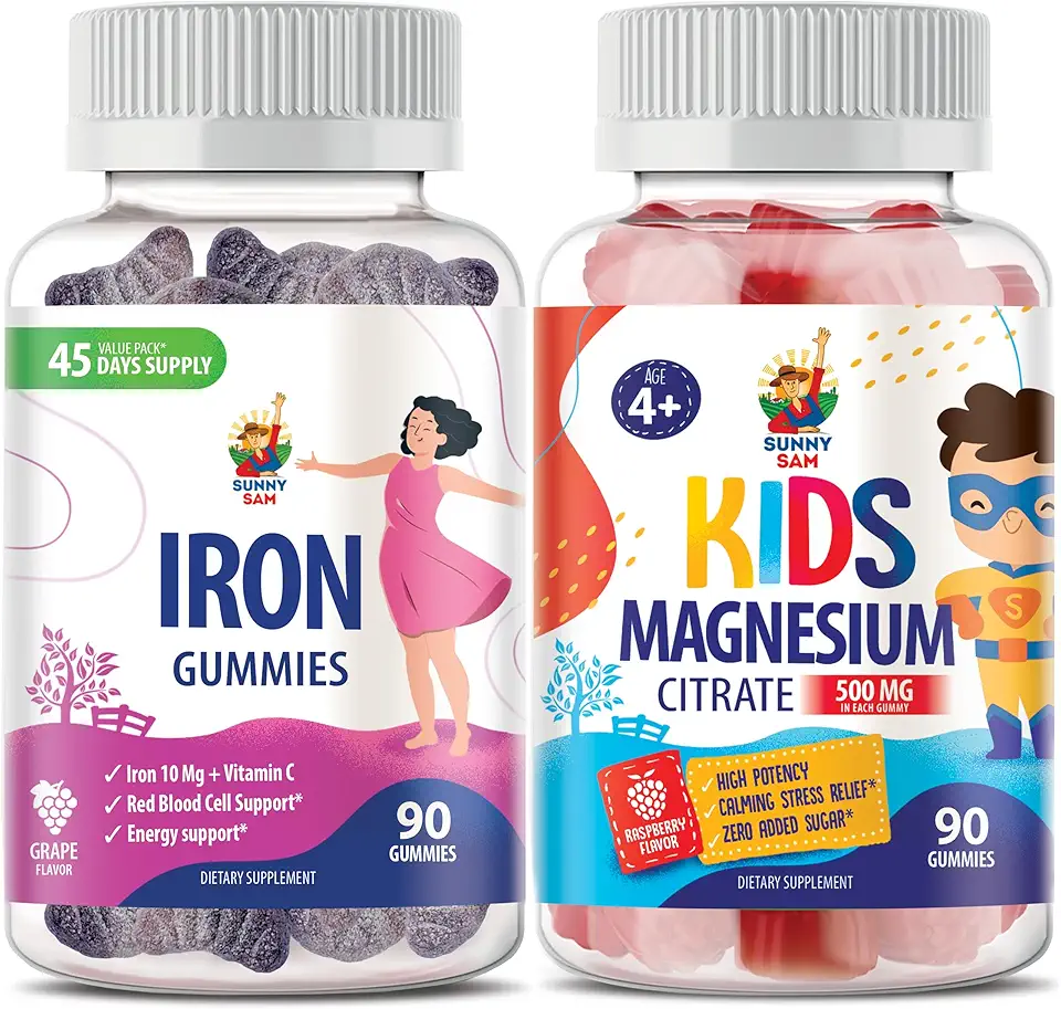 Magnesium Gummies for Kids 500mg & Iron Gummies for Adults - Iron Vitamins with Vitamin C - Kansas Nuitrition - HNZSDS
