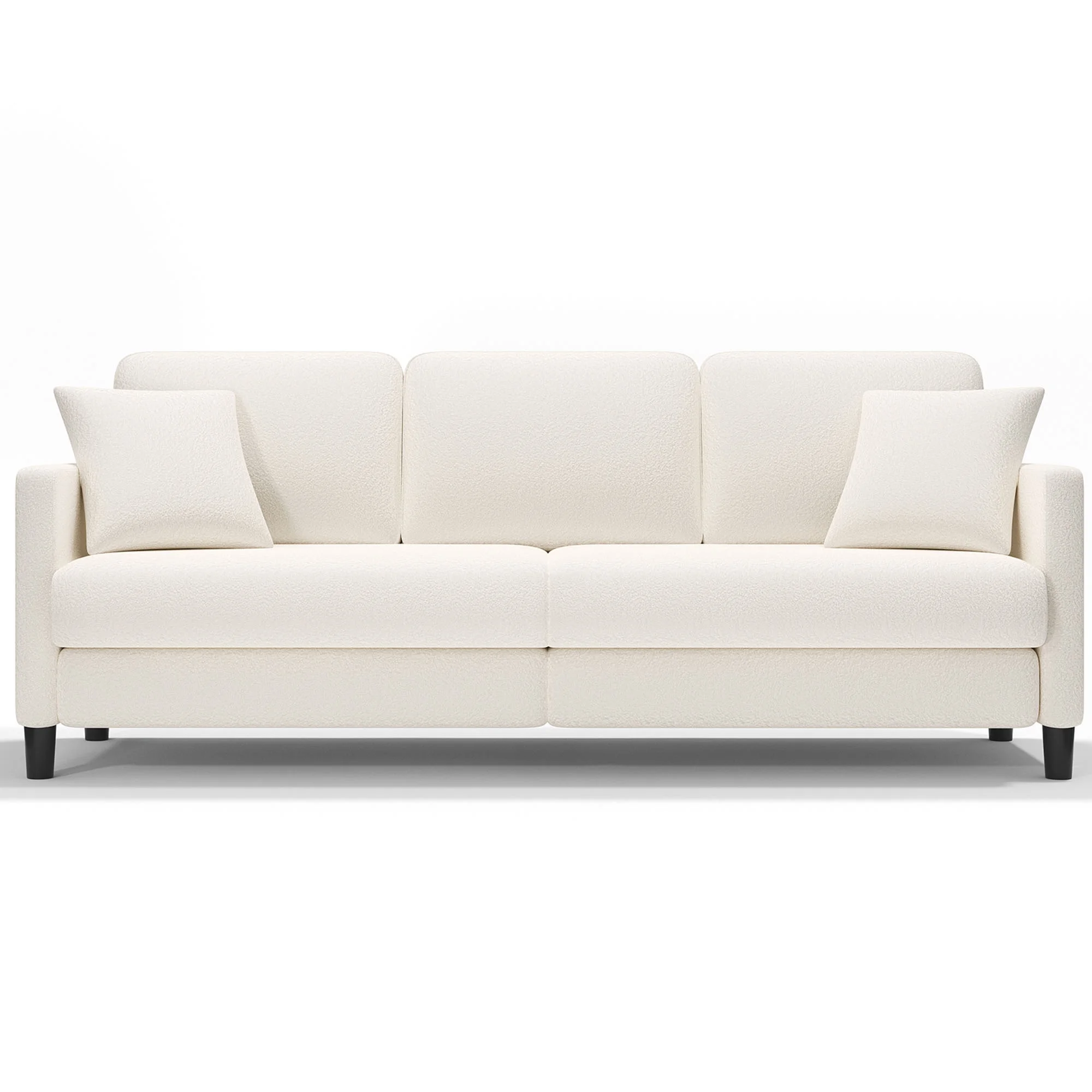 82.6" Velvet Sofa,3 Seater Upholstered Sofa with Extra Deep Seats,Soft Comfy Couch for living Room,2 Pillows,Off-White