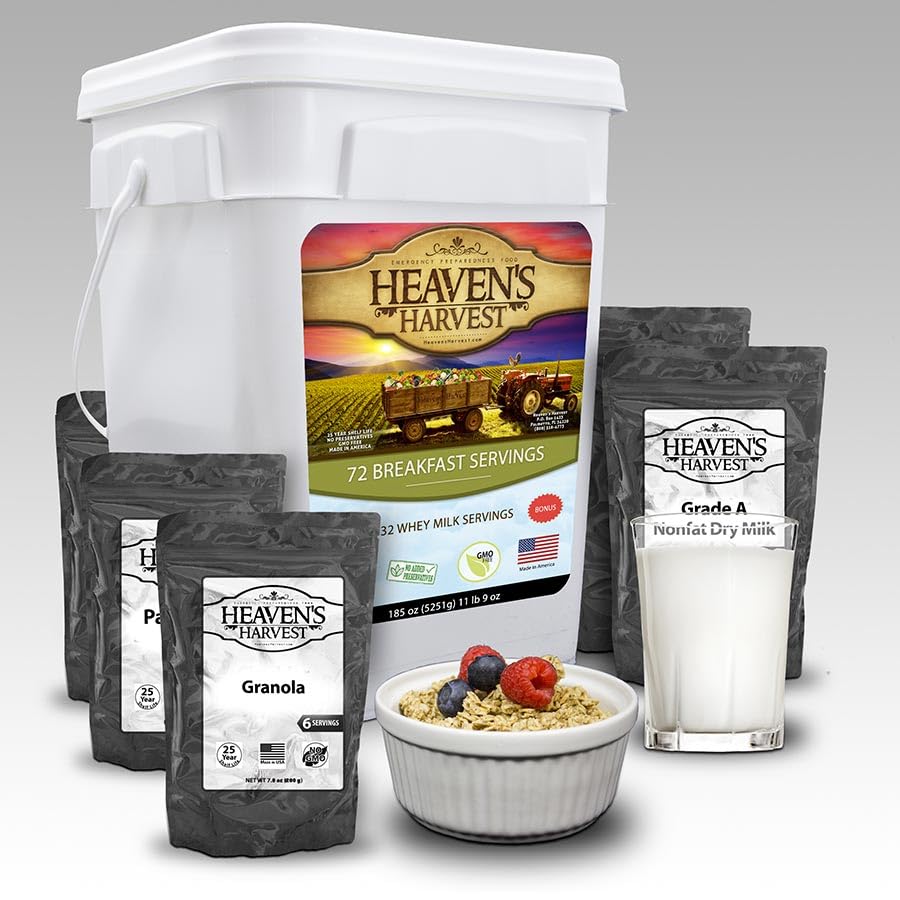 Heaven’s Harvest 25-Year Family Food Kit — Premium Emergency Food Supply. Freeze Dried Survival Food Kit + Water-Proof 25-Year Storage Bucket. MRE