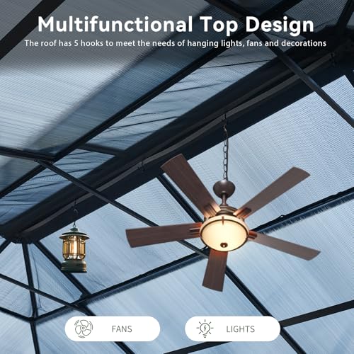 Aoxun 12'x10' Hardtop Gazebo, Aluminum Frame Permanent Pavilion with Curtains and Netting, Outdoor Polycarbonate Double Roof Canopy