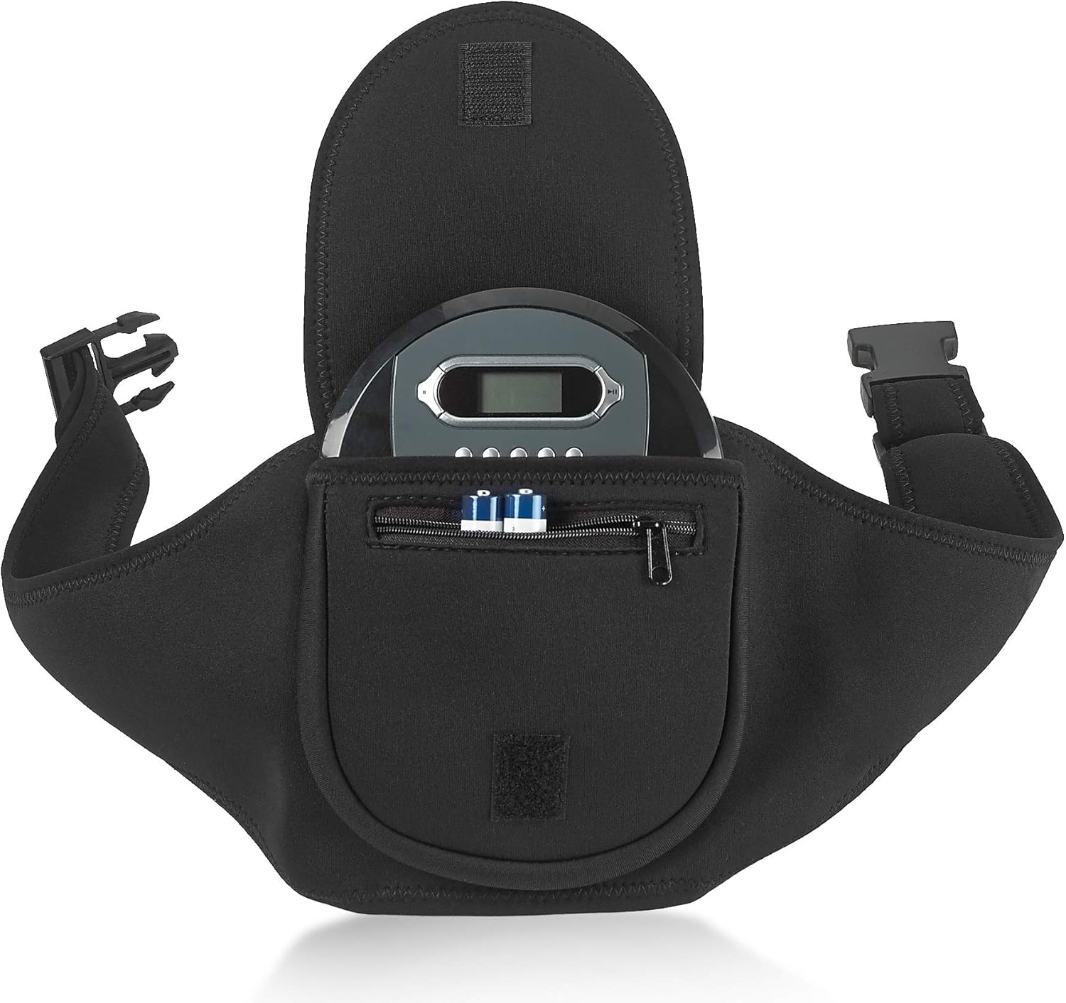 Deluxe Portable CD Player Holder Case with Belt - Black - for Exercise, Yoga, Hiking or Biking