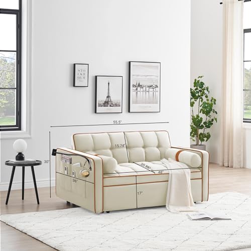 3 in 1 Sleeper Sofa,Modern Velvet Sofa Bed,Convertible Pull Out Couch Bed with Swivel Phone Stand and Storage Pockets