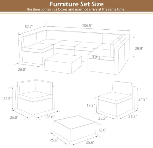 U-MAX 7 Piece Outdoor Patio Furniture Set, PE Rattan Outdoor Wicker Sectional Furniture Chair Set with Cushions and Tea Table