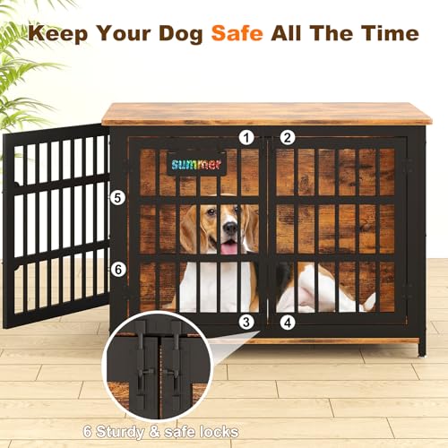 EasyCom 48"/42"/33" Dog Crate Furniture with Name Tag, Heavy Duty Dog Kennel Indoor for Large Dogs