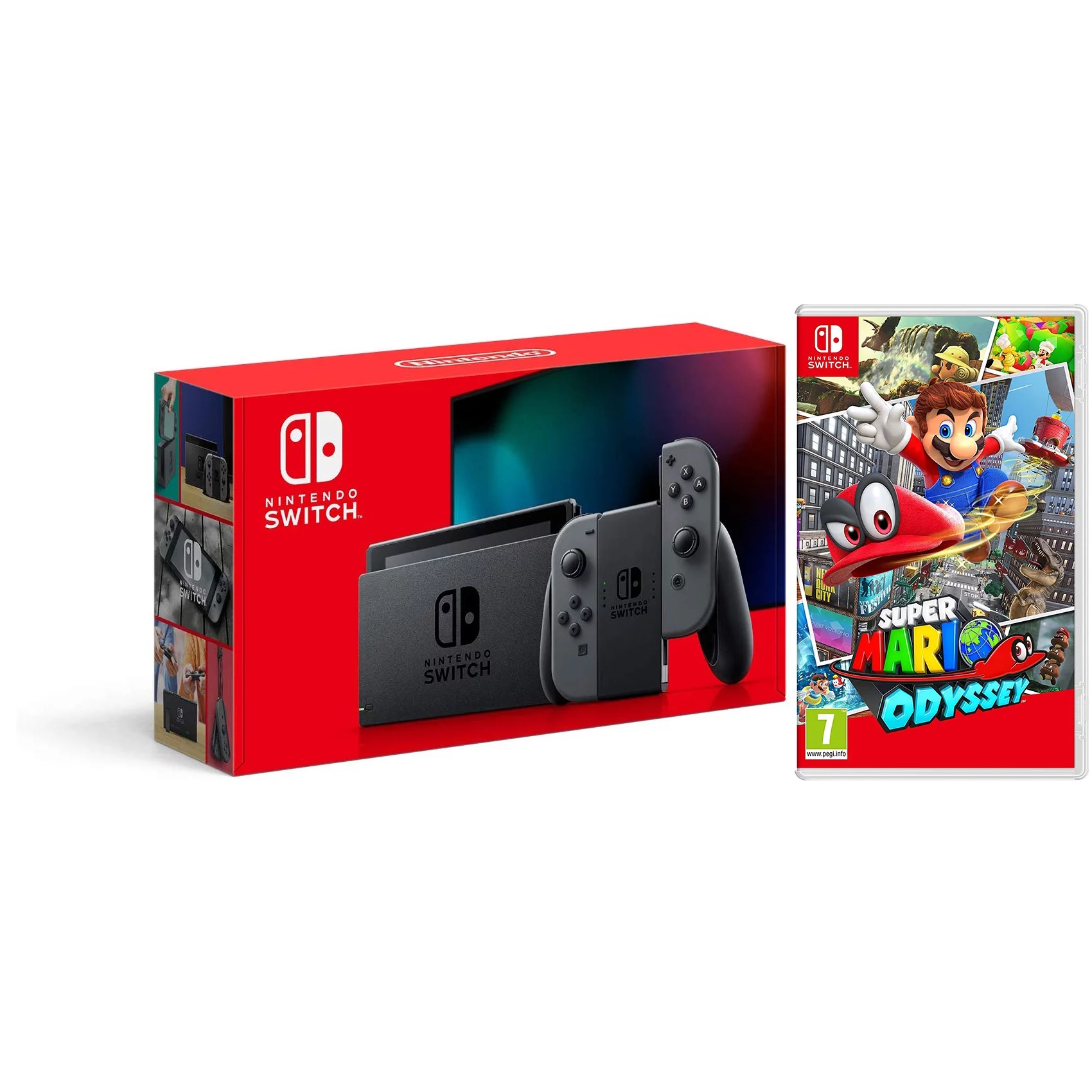 Nintendo Switch 32GB Console - Gray Joy-Con - New Version Improved Battery Life with Super Mario Odyssey Bundle - Curated Treasures Market