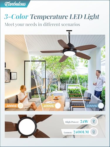 42 Inch Waterproof Outdoor Ceiling Fan with Lights and Remote,IP65 Hanging Gazebo Fan with 3CCT 6-Speed DC Motor