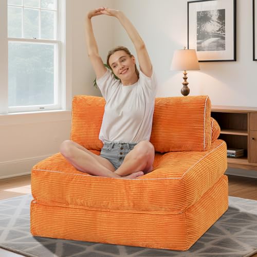 HABUTWAY Folding Sofa Bed, Convertible Sleeper Chair Bed w/Dual-Pillow & Handle, Foldable Floor Sofa Lounge w/Back Support for Living Room, Bedroom