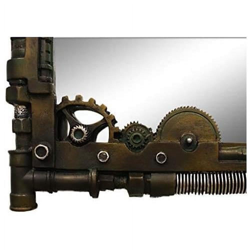 Ebros Large Steampunk Kinetic Time Travel Rustic Sculpted Mechanical Gearwork Pipework Boltwork Feature Hanging Wall Vanity Mirror Plaque Decor 21.5"