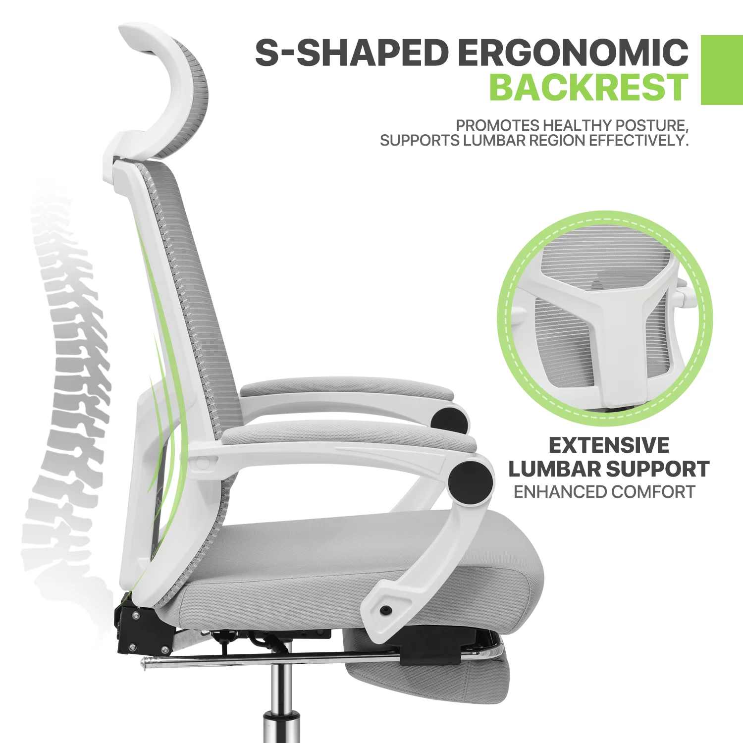 Magshion Ergonomic Office Executive Chair, Adjustable High Back Seat with Headrest & Footrest for Home Office, Grey