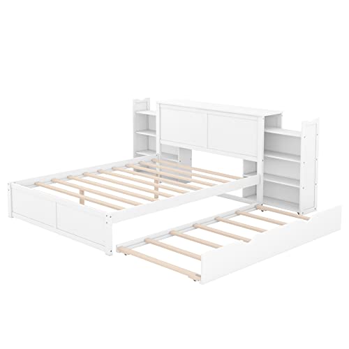 SOFTSEA Full Murphy Bed Wall Beds, Wood White Cabinet Bed 61.5” Foldable Platform Bed with Shelf for Guest Room
