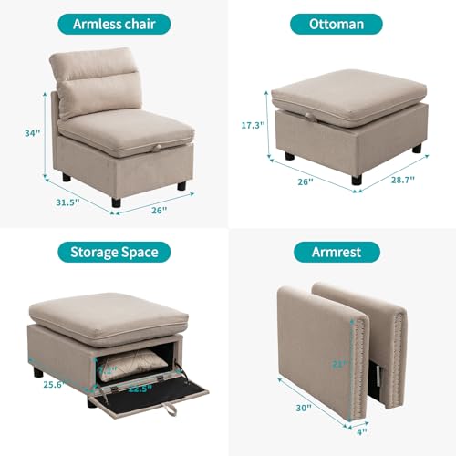 BALUS Oversized Modular Sectional Sofa Reversible L Shaped Sectional Couch with Ottomans Convertible Sectional Couch 8 Seater Sofa with Storage Seat
