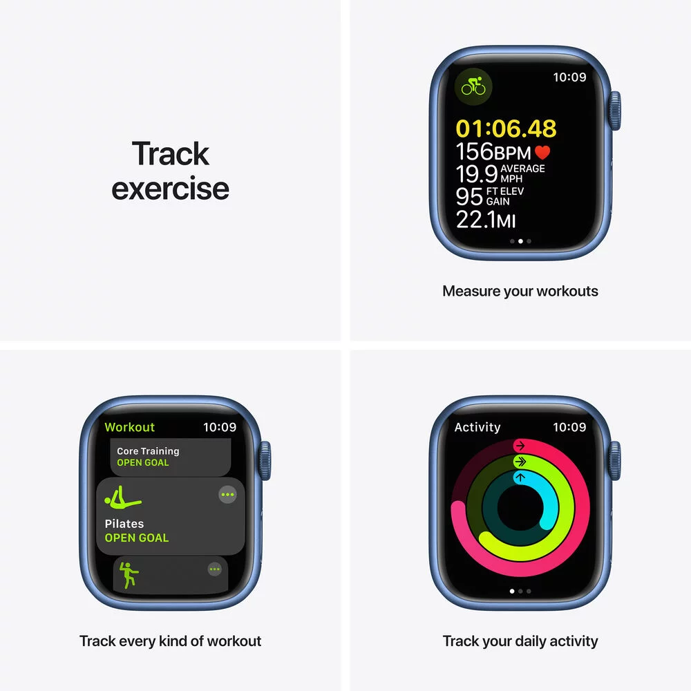 Restored Apple Watch Series 7, GPS + Cellular, 41mm Blue Aluminum Case with Abyss Blue Sport Band (Refurbished)