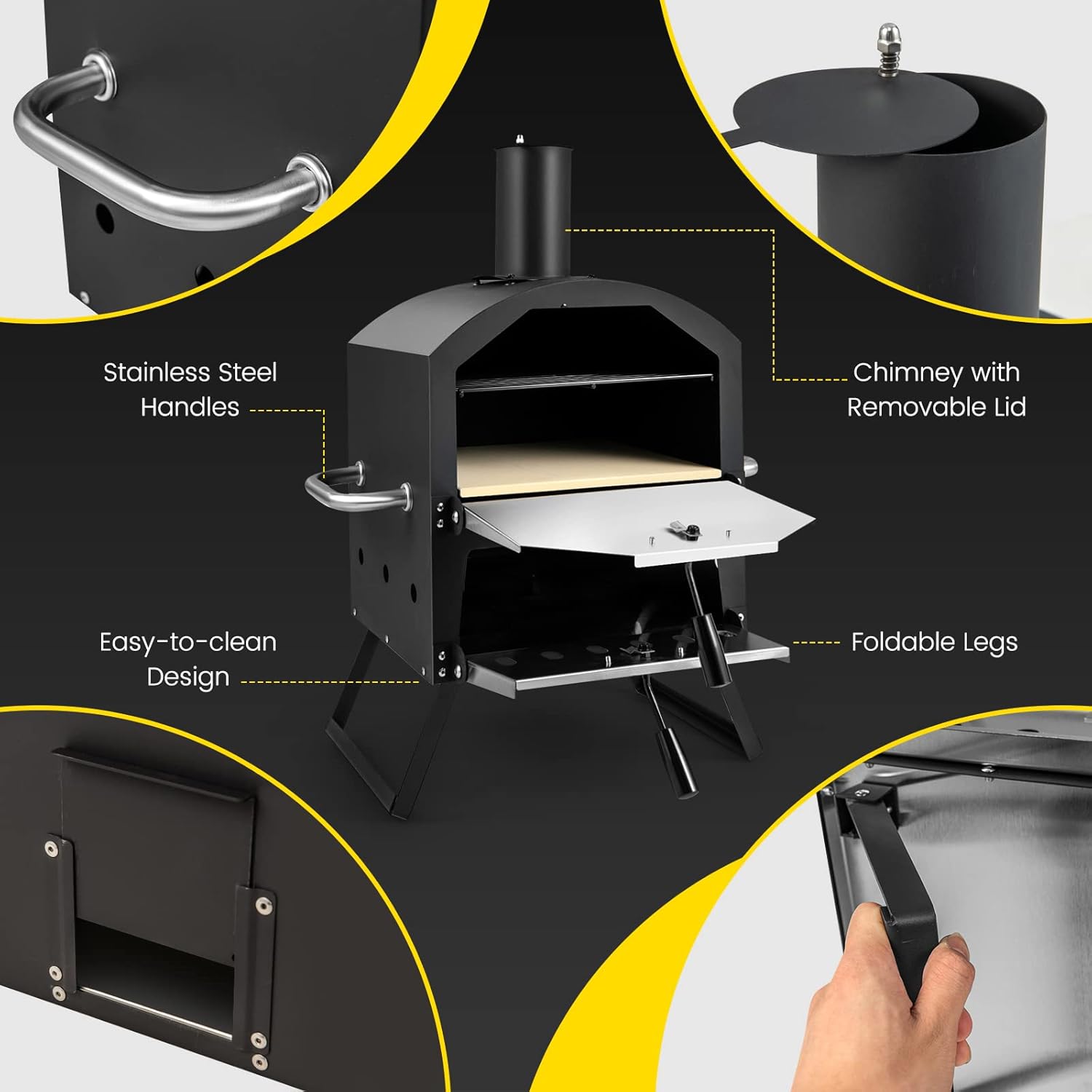 Giantex Outdoor Pizza Oven Wood Fired, 2-Layer Pizza Maker with Pizza Stone, Pizza Peel, Removable Cooking Rack, Waterproof Cover, Folding Legs