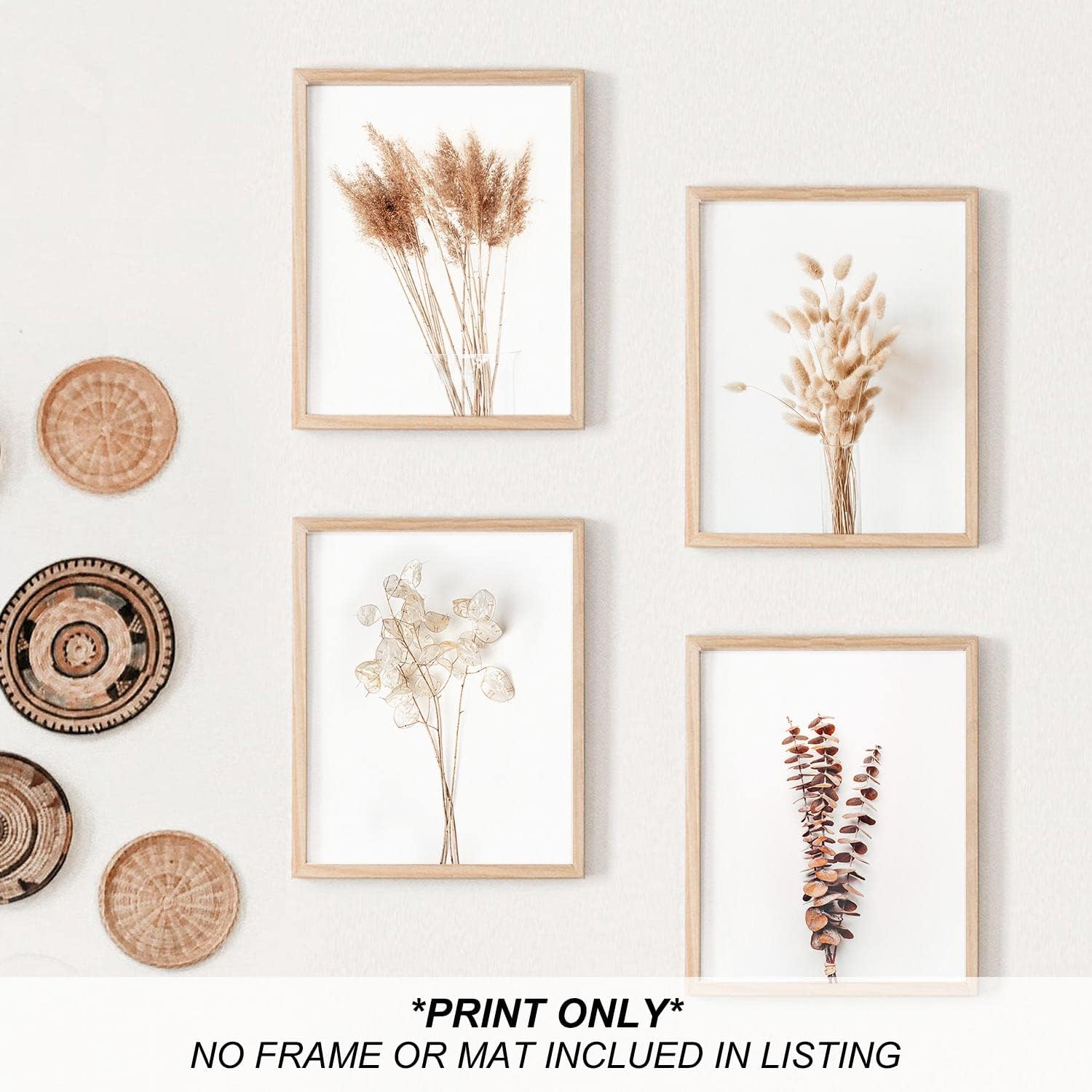 heilkee Boho Wall Art Modern Farmhouse Bathroom Decor Cute Pampas Grass Wall Decor Botanical Prints Beige Room Aesthetic Neutral Kitchen Bedroom