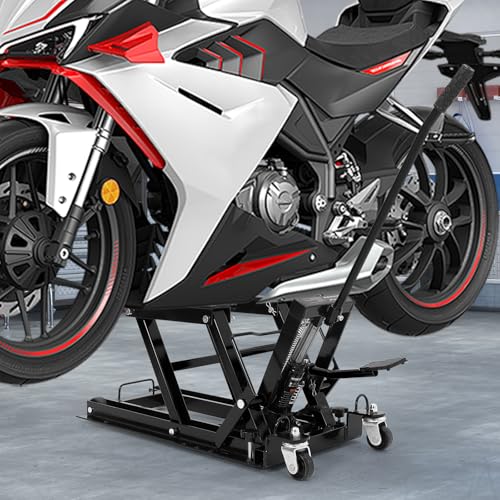 Hydraulic Motorcycle Lift Jack 1500Lb Capacity ATV Scissor Jack with 4.7-14.57in Height Adjustment, Non-Slip Platform & 360° Swivel Casters