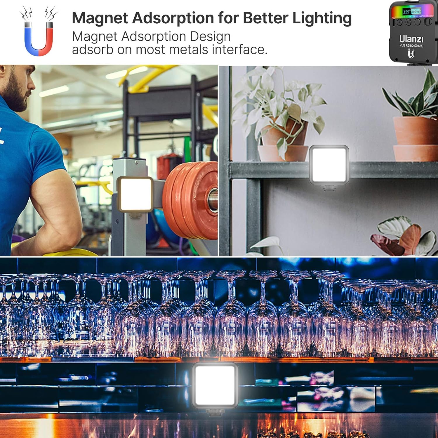ULANZI VL49 RGB Video Lights, LED Camera Light 360&deg; Full Color Portable Photography Lighting w 3 Cold Shoe