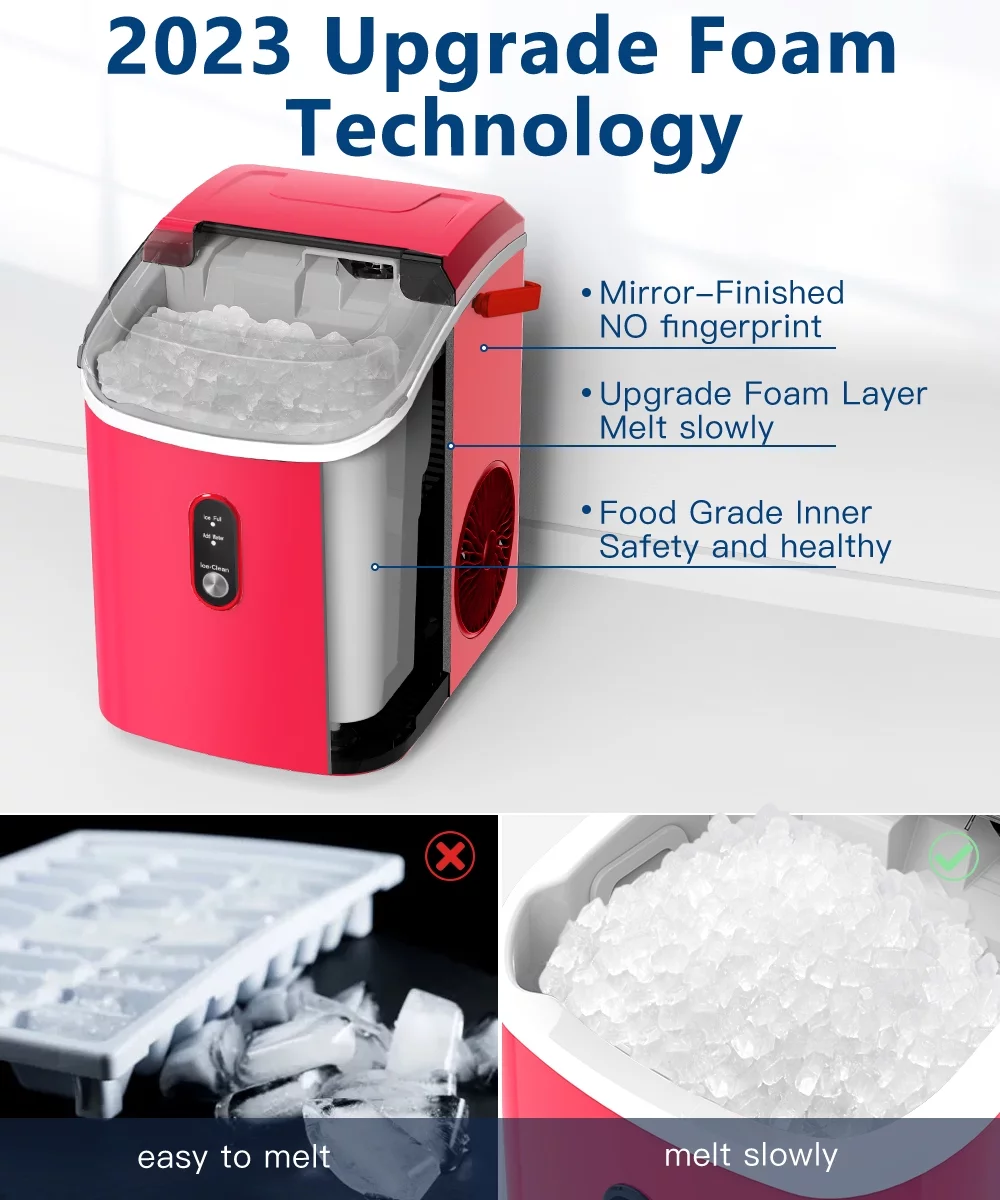 COWSAR 33lbs Countertop Nugget Ice Maker, Potable with Scoop,聽Soft Nugget Ice Ready in 10mins, Red