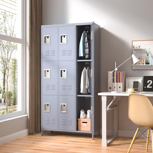 3 Doors Lockers for Employees, Steel Storage Lockers Lockable, Metal Locker Storage Cabinet for Home Office School Gym, Require Assembly (Grey)