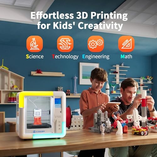 X-Maker 3D Printer for Kids and Beginners, Fully Assembled High-Speed 3D Printer with 8 PLA Filament Set, Leveling-Free Bed, Wi-Fi Printing