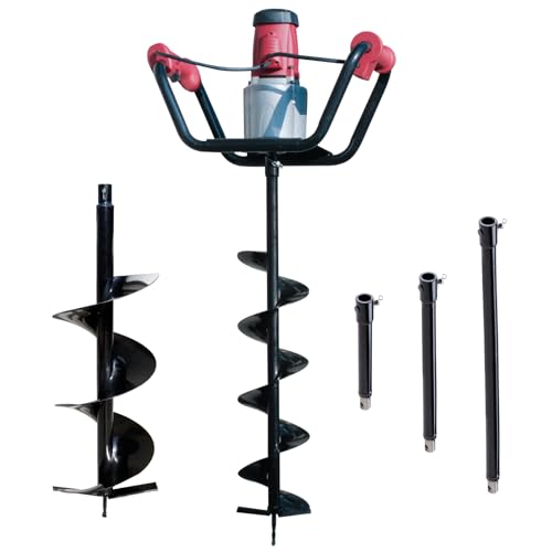 DC HOUSE 1500W Electric Post Hole Digger Earth Auger Hole Digger Auger Digging Tools Auger with 8" Digging Auger and Extension Rods for Farmland