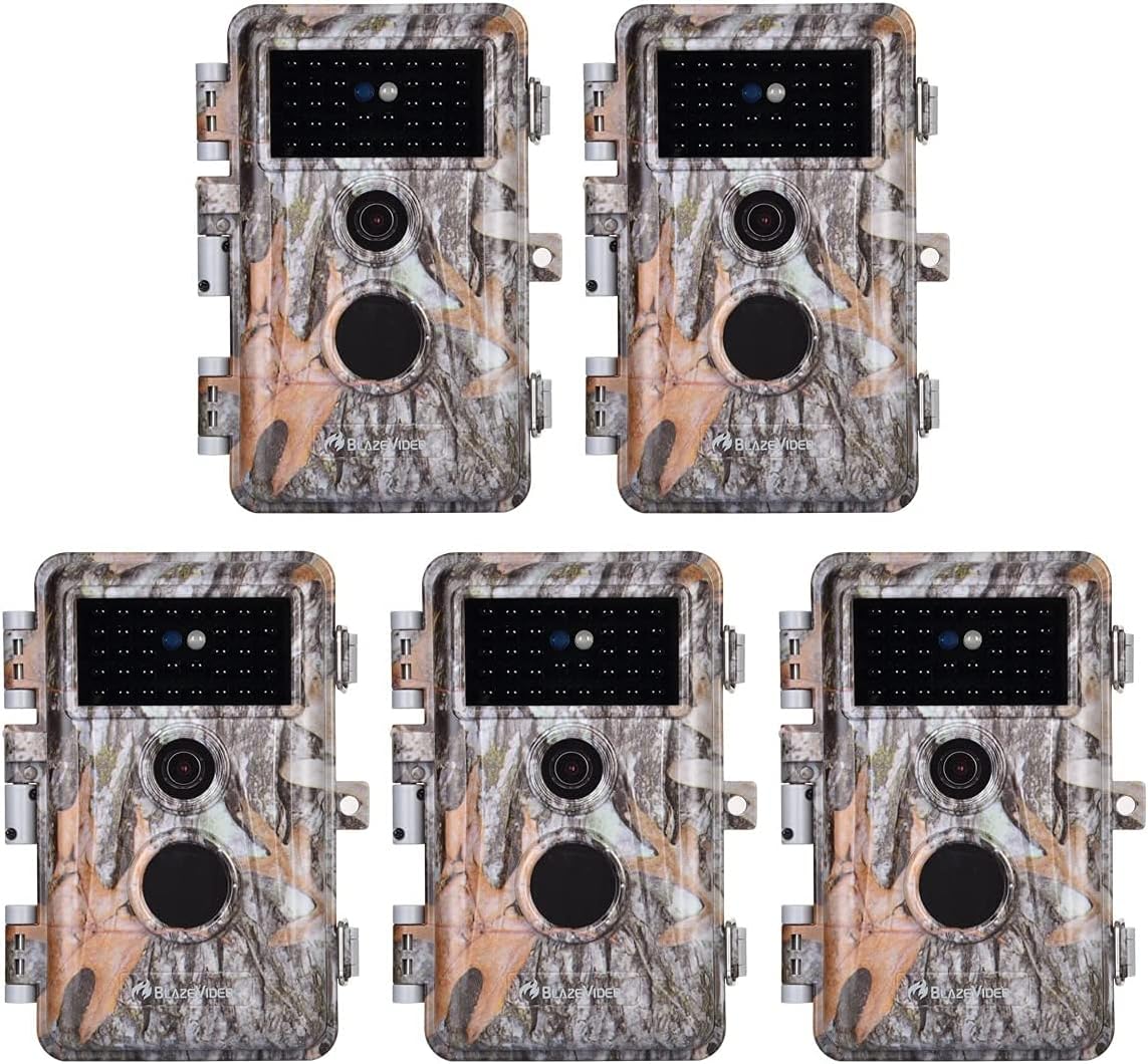 5-Pack No Glow Game Deer Trail Cameras Night Vision 24MP Photo 1296P H.264 MP4 Video for Wildlife Hunting & Home Security Motion Activated Waterproof