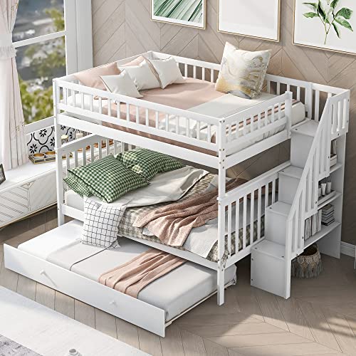 Harper & Bright Designs Twin Size Loft Bed with L-Shaped Desk and Stairs, Solid Wood Loft Bed Frame with Storage Drawers and Bookcase