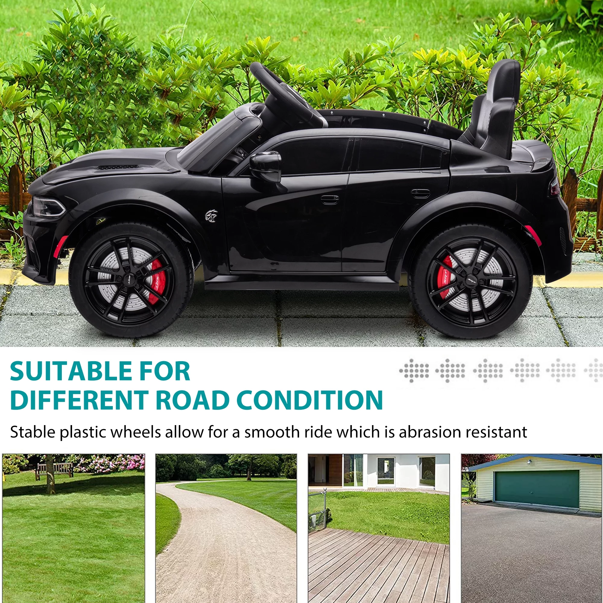 iRerts 12V Black Dodge Charger Ride On Cars with Remote Control, Kids Ride on Toys with Bluetooth, Music, LED Light, USB, MP3, 4 Wheel Suspension