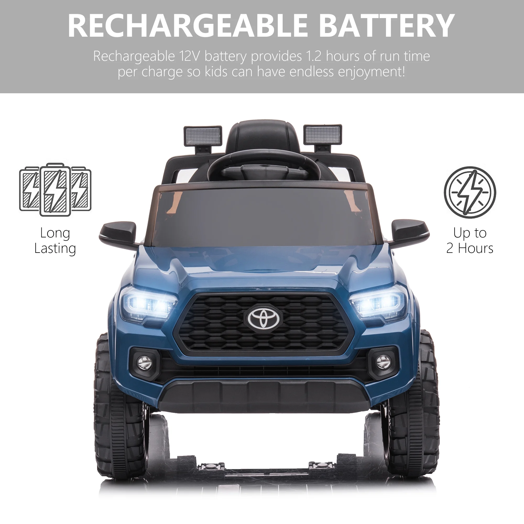Licensed Toyota Tacoma Electric Ride on Vehicle for Kids, 12V Powered Ride on Car Toys with Remote Control, LED Lights, MP3 Player, Gray