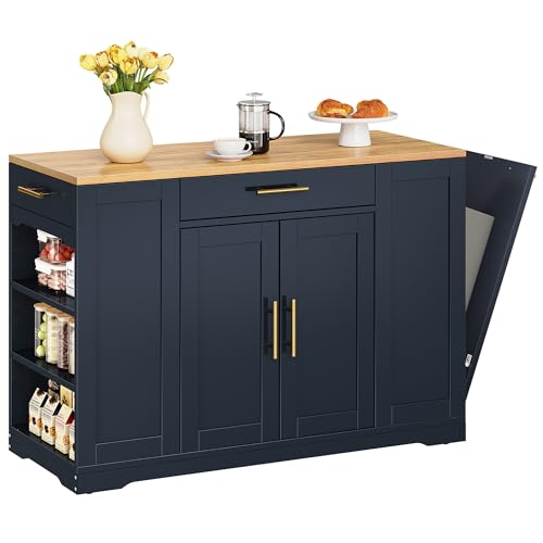 YITAHOME 53 inch Large Rolling Kitchen Island with Trash Can Storage Cabinet