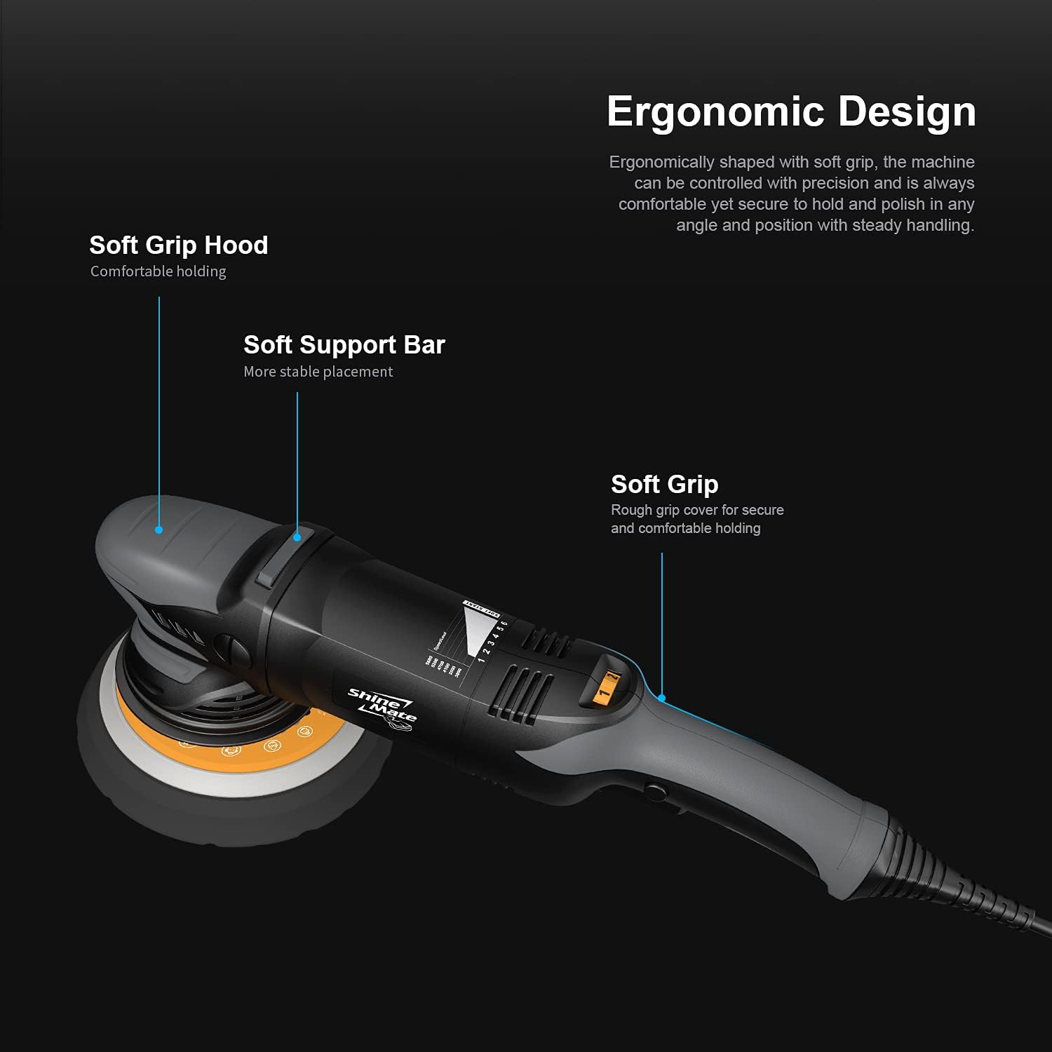 ShineMate Dual Action Polisher for Car Detailing 5 Inch, Corded Wax Random Orbital Polisher with 4 Polishing Pads, Variable Speed Polisher Buffer