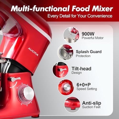 Aucma Stand Mixer,6.5-QT 660W 6-Speed Tilt-Head Food Mixer, Kitchen Electric Mixer with Dough Hook, Wire Whip & Beater (6.5QT, Black)