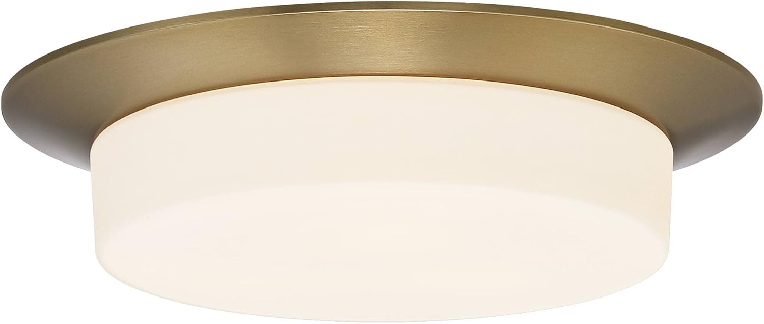 Possini Euro Design Melber Modern Ceiling Light Flush-Mount Fixture 14" Wide Warm Brass Gold Metal 3-Light Sleek White Opal Glass Shade for Bedroom