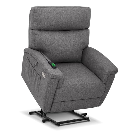 MCombo Power Lift Recliner Chair with Massage and Dual Heating, Adjustable Headrest, Extended Footrest for Elderly People, Fabric R7605 (Dark Grey)