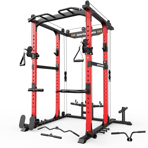Sportsroyals Power Cage,1600lbs Multi-Function Power Rack with Adjustable Cable Crossover System and More Training Attachment