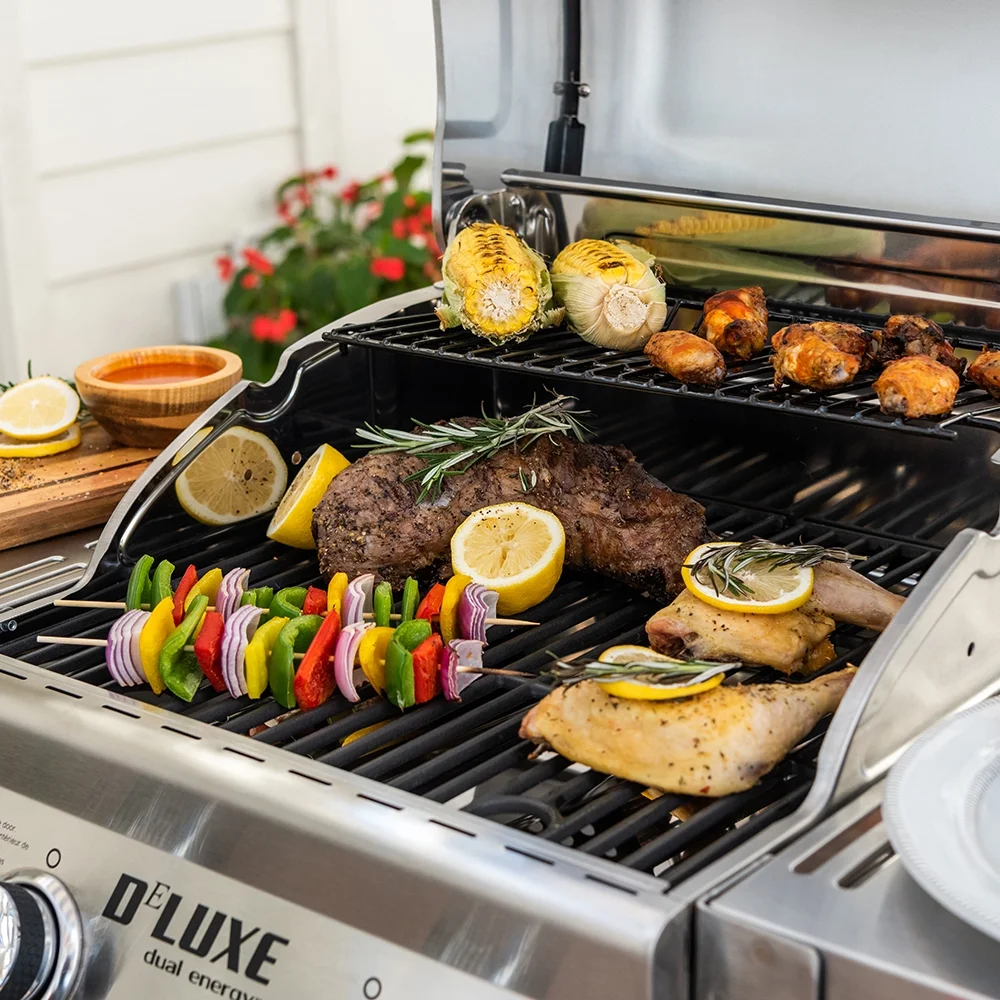 Nexgrill Deluxe 2-Burner Propane Gas Grill w/ 2 Foldable Shelves, Outdoor Cooking, Patio, BBQ, Silver & Black