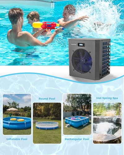 16000 BTU Electric Pool Heater For Above Ground Pool 5000 Gallon Swimming Pool Heat Pump Heating Cooling Mode WiFi Control Schedule Pool Heater 120V