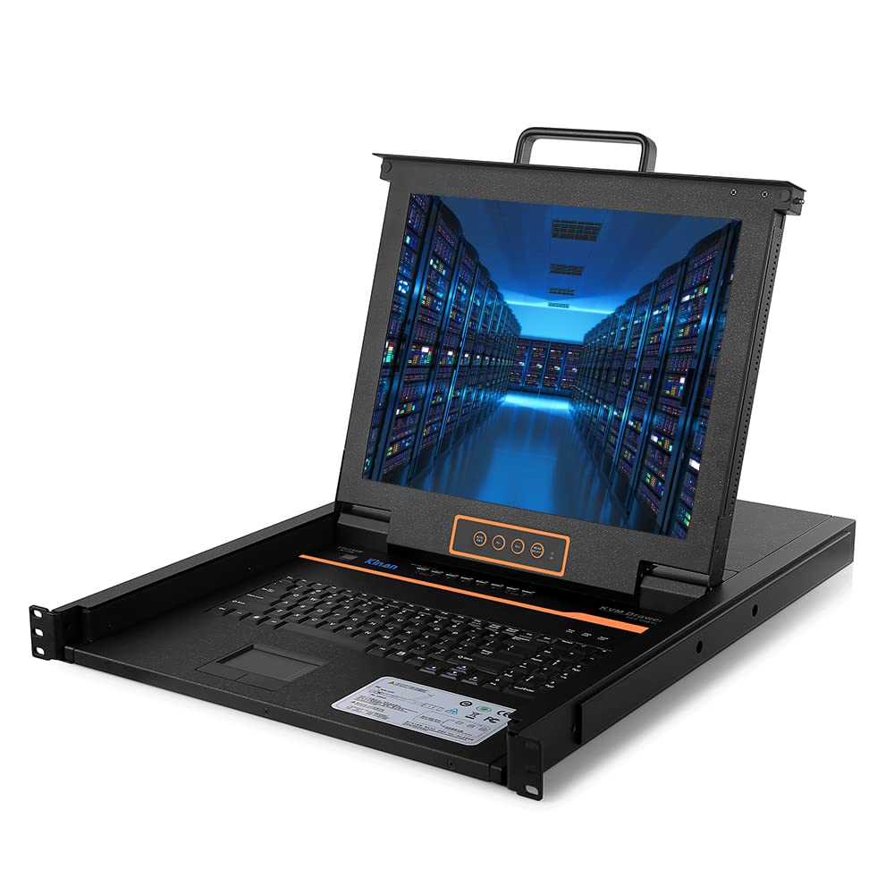 8 Port Rackmount KVM Console,1U 17 LCD Monitor,8-Port VGA KVM Drawer w/Cables,1280×1024@60Hz