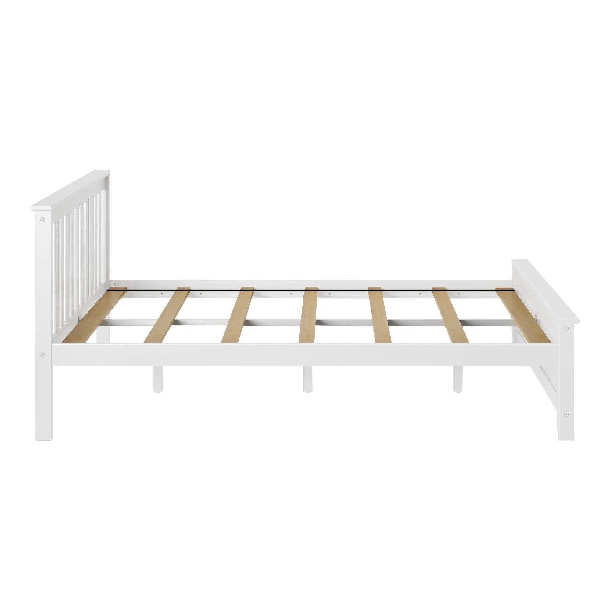 Plank+Beam Queen Bed Frame with Slatted Headboard, Classic Solid Wood Adults Platform Bed, Walnut