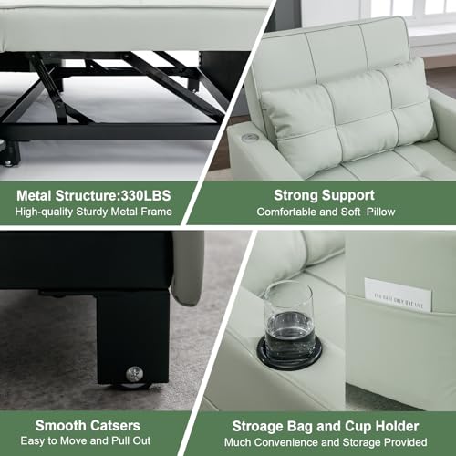 Sleeper Chair Bed, Modern 3 in 1 Convertible Chair Bed, Pull Out Sleeper Chair with USB/Type C Ports and Cup Holder