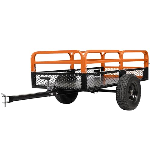 Heavy Duty Steel Dump Cart & Utility Trailer 1600LB Capacity ATV/Lawn Tractor Hauler with Dual Dumping Modes (Manual/Foot Pedal)