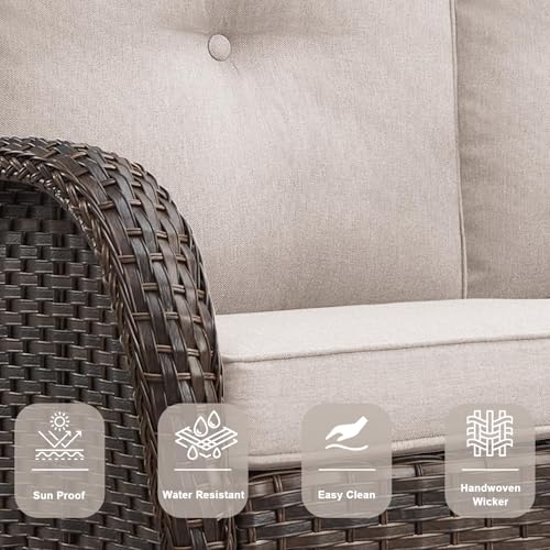Patio Wicker Chairs Swivel Rocker - Outdoor Swivel Rocking Chairs Set of 2 with Rattan Side Table