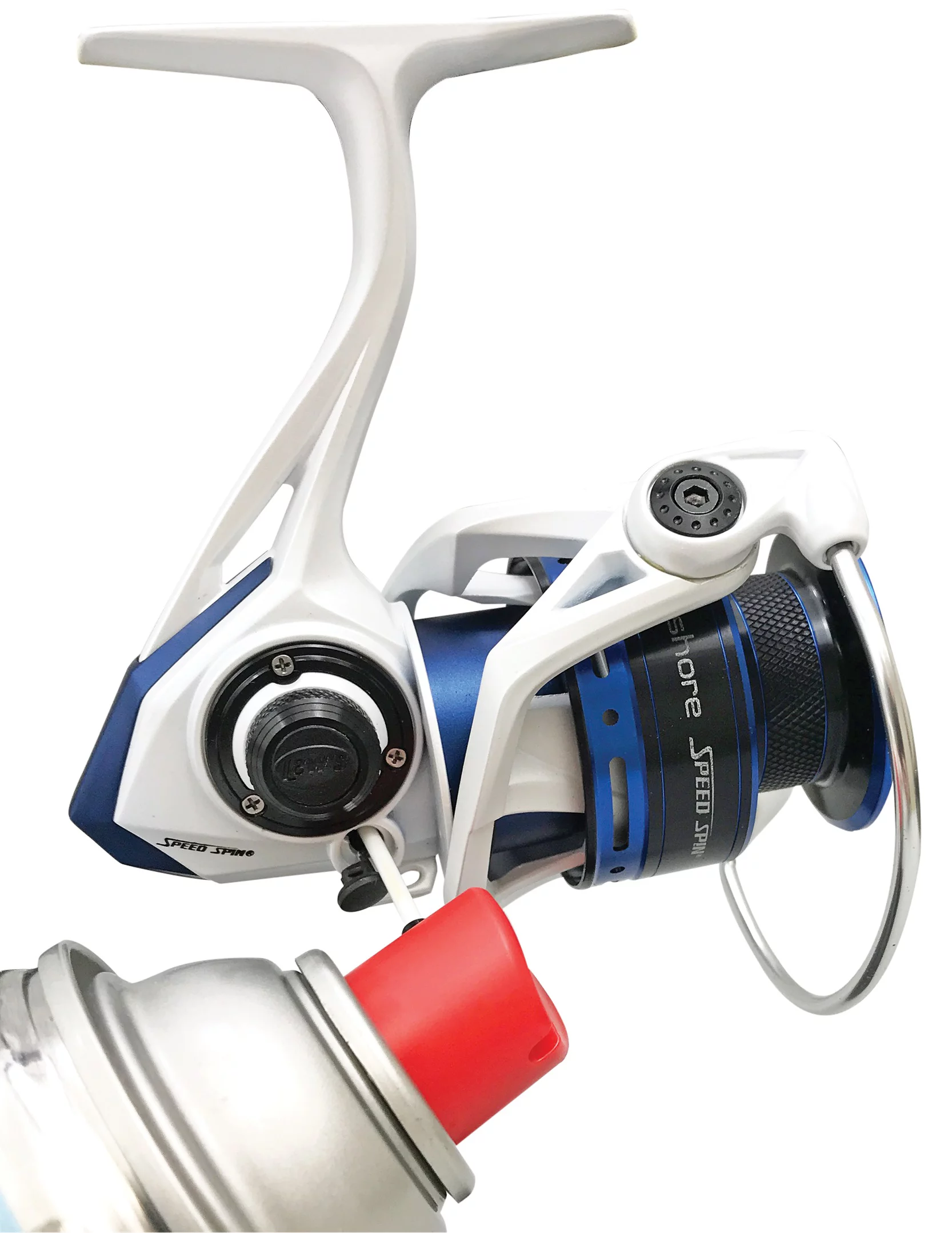 Lew's Custom Inshore Speed Spin Spinning Fishing Reel, Size 300 Reel, Blue/White - Curated Treasures Market