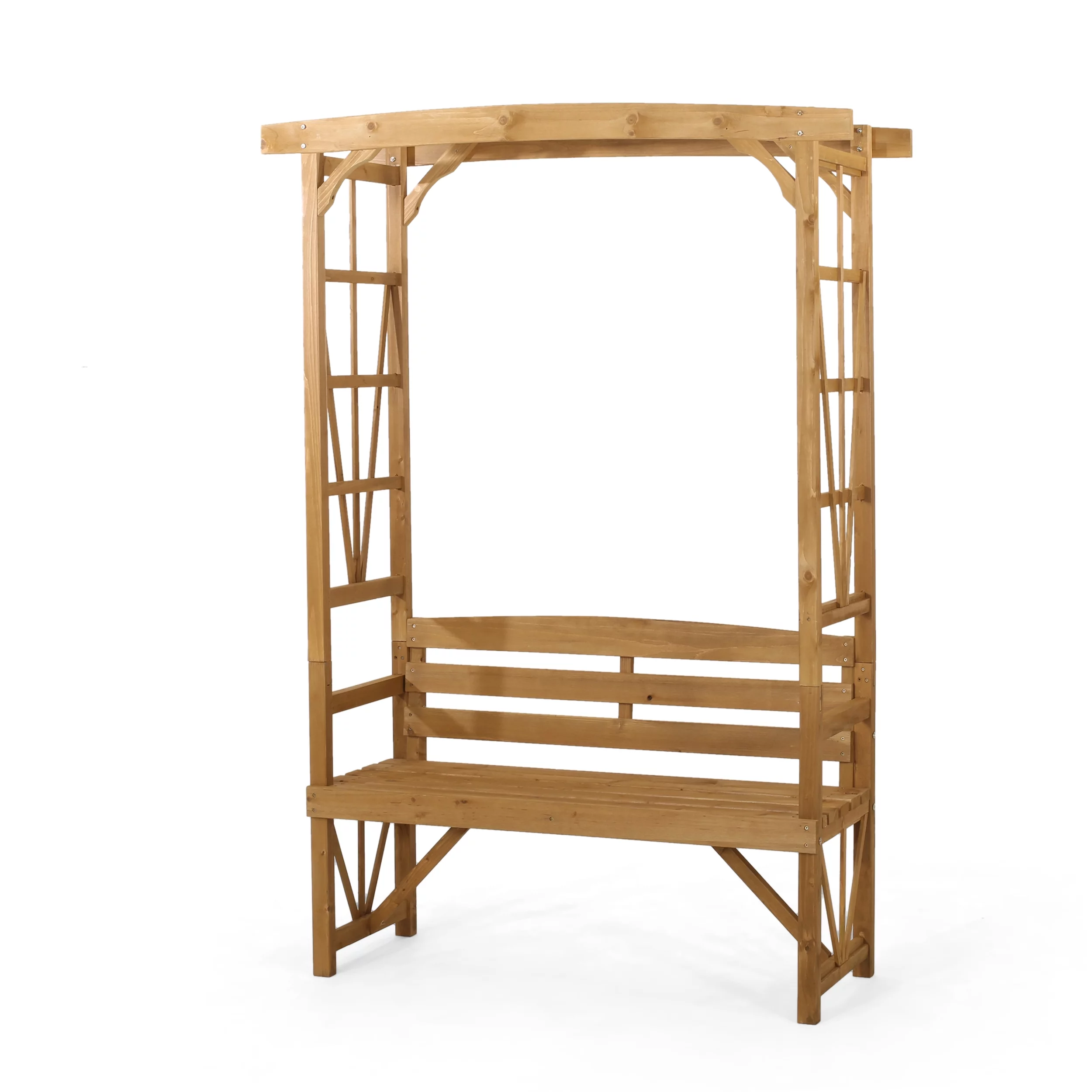 GDF Studio Edmonton Outdoor Fir Wood Arbor Bench, Teak