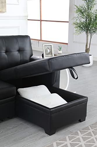 L-Shaped Pull Out Sleep Sofabed,Modern Reversible Sleeper Sectional Sofa Chenille Upholstered Button Tufted Decor with Storage Chaise