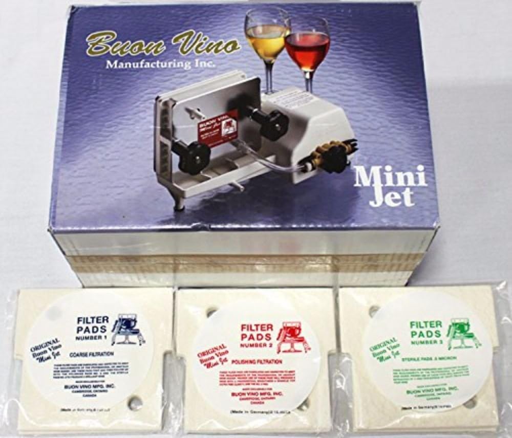 Buon Vino Mini Jet plus Filter Pads - Electric Wine Transfer Pump - Automatic Machine Bottle Brewing Set - Home Making Liquor Kit - 1, 2