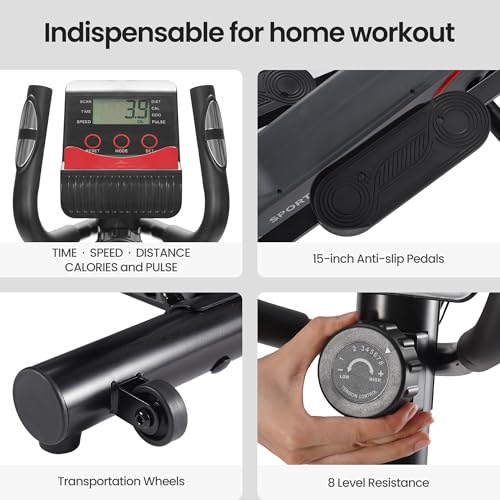 Elliptical Exercise Machine Elliptical Machine for Home with 8 Levels Adjustable Resistance LCD Monitor Pulse Monitor 13IN Stride 300 LBS Weight