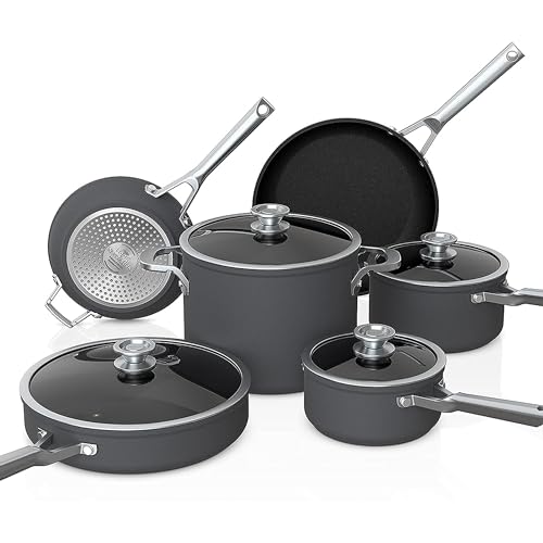 Ninja NeverStick Premium 10 Piece Pots & Frying Pans Set, with Glass Lids, Nesting, Hard Anodized, Kitchen Cookware Sets Nonstick