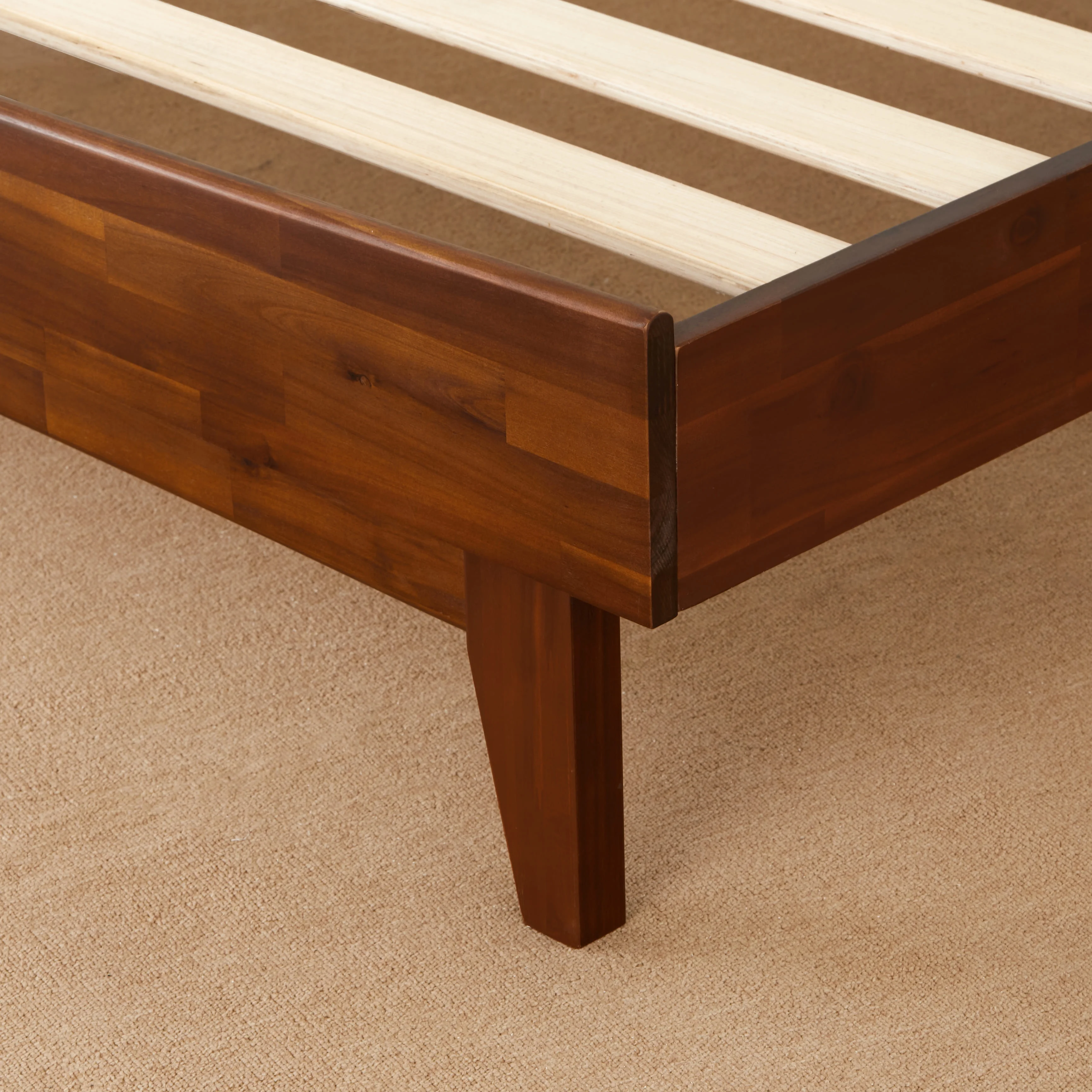 BME Dalen 45" Bed Frame Queen, Adjustable Headboard, Mid-Century, Solid Wood, Dark Choco