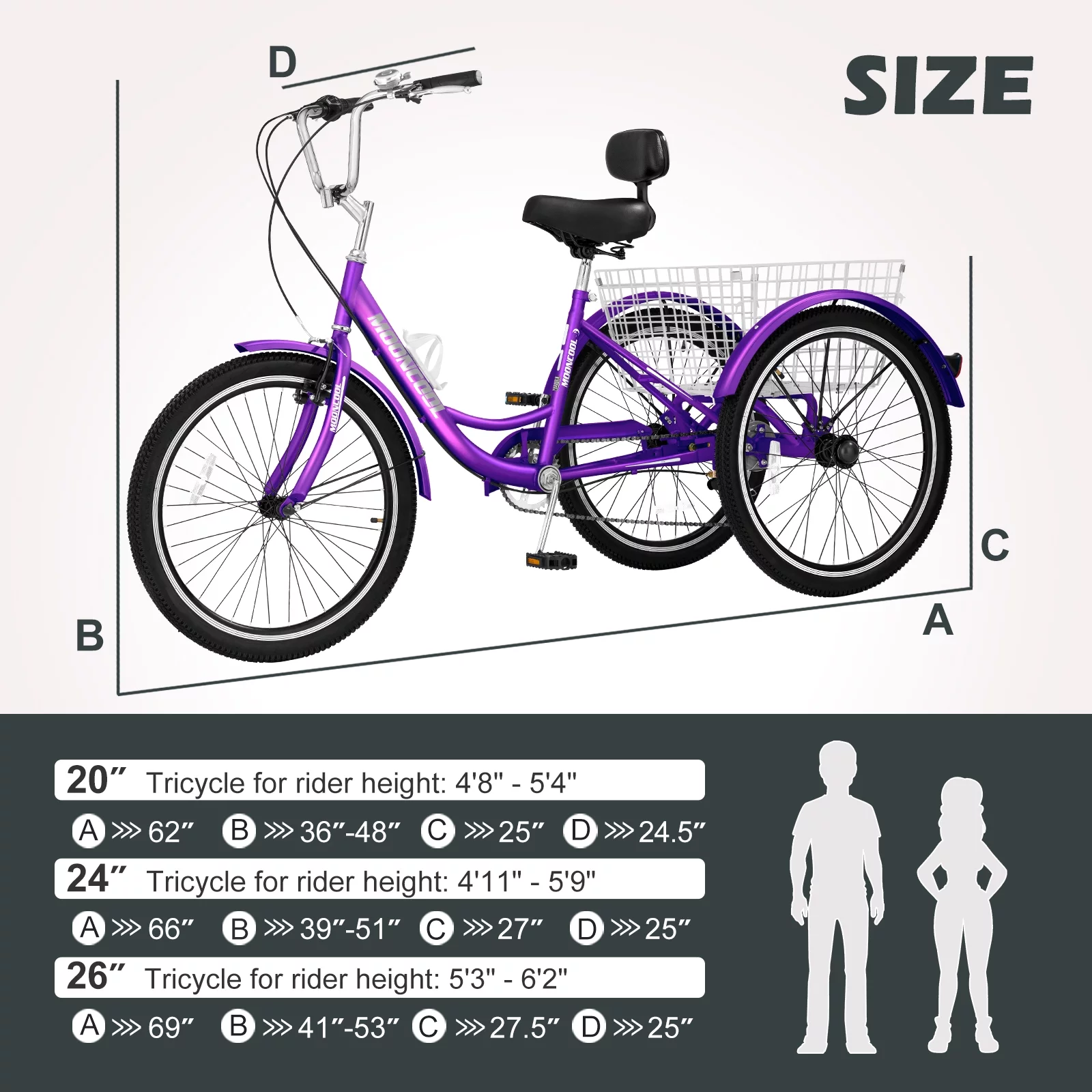 NAIZEA 20"/24"/26" Adult Tricycles, 7 Speed Three Wheel Bike Cruiser Trike with Large Basket for Men, Women, Seniors