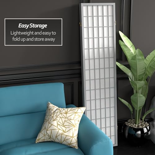 Red Lantern 6 ft. Tall Window Pane Shoji Screen-Natural-4 Panels Room Divider